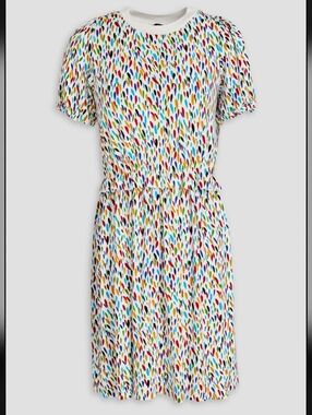 A.P.C. Sophie White multicolor crew neck ruffle 100% cotton dress